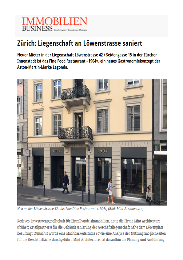 201805 Presse Clipping Immobilien Business Liegenschaft An Loewenstrasse