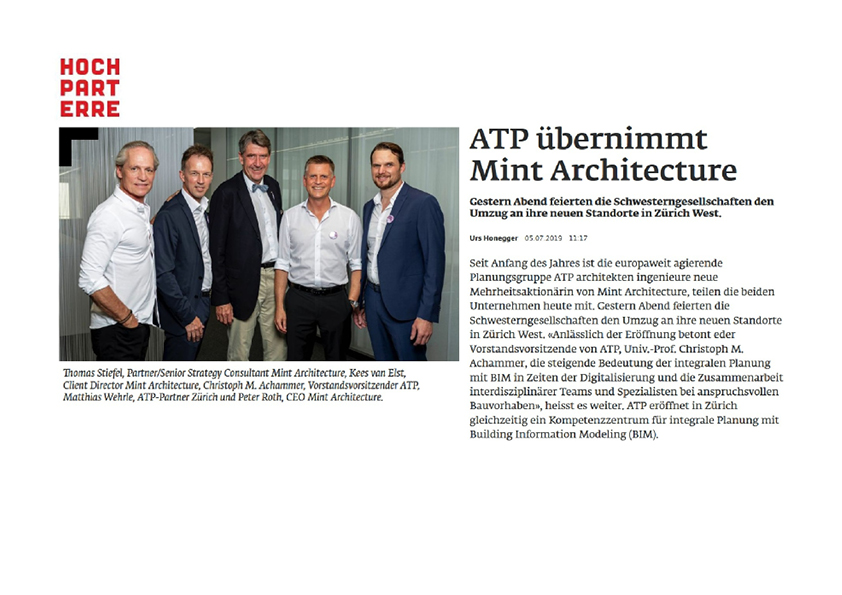 201907 Presse Clipping Hochparterre ATP Bernahme Mint