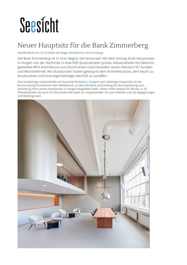 201028 Presse Clipping Seesichtmagazin Bank Zimmerberg