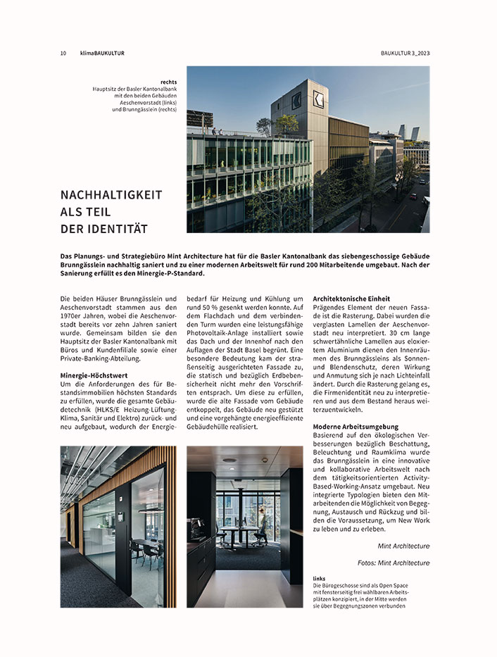 Baukultur Mint Architecture Basler Kanto­nalbank Am Brunn­gässlein Banking Finance