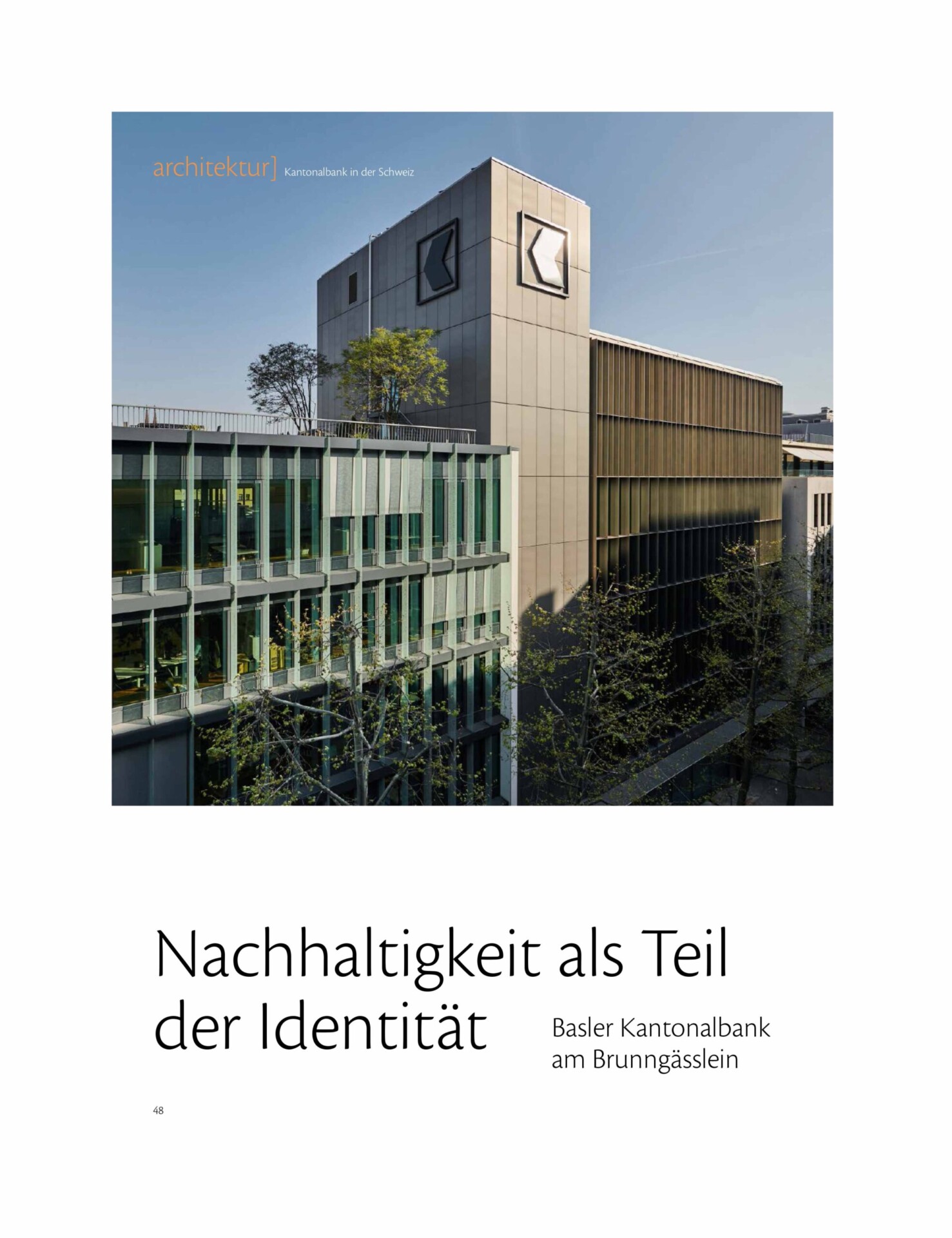 Journal Archi­tektur Und Planung Mint Architecture Basler Kanto­nalbank Am Brunn­gässlein Banking Finance